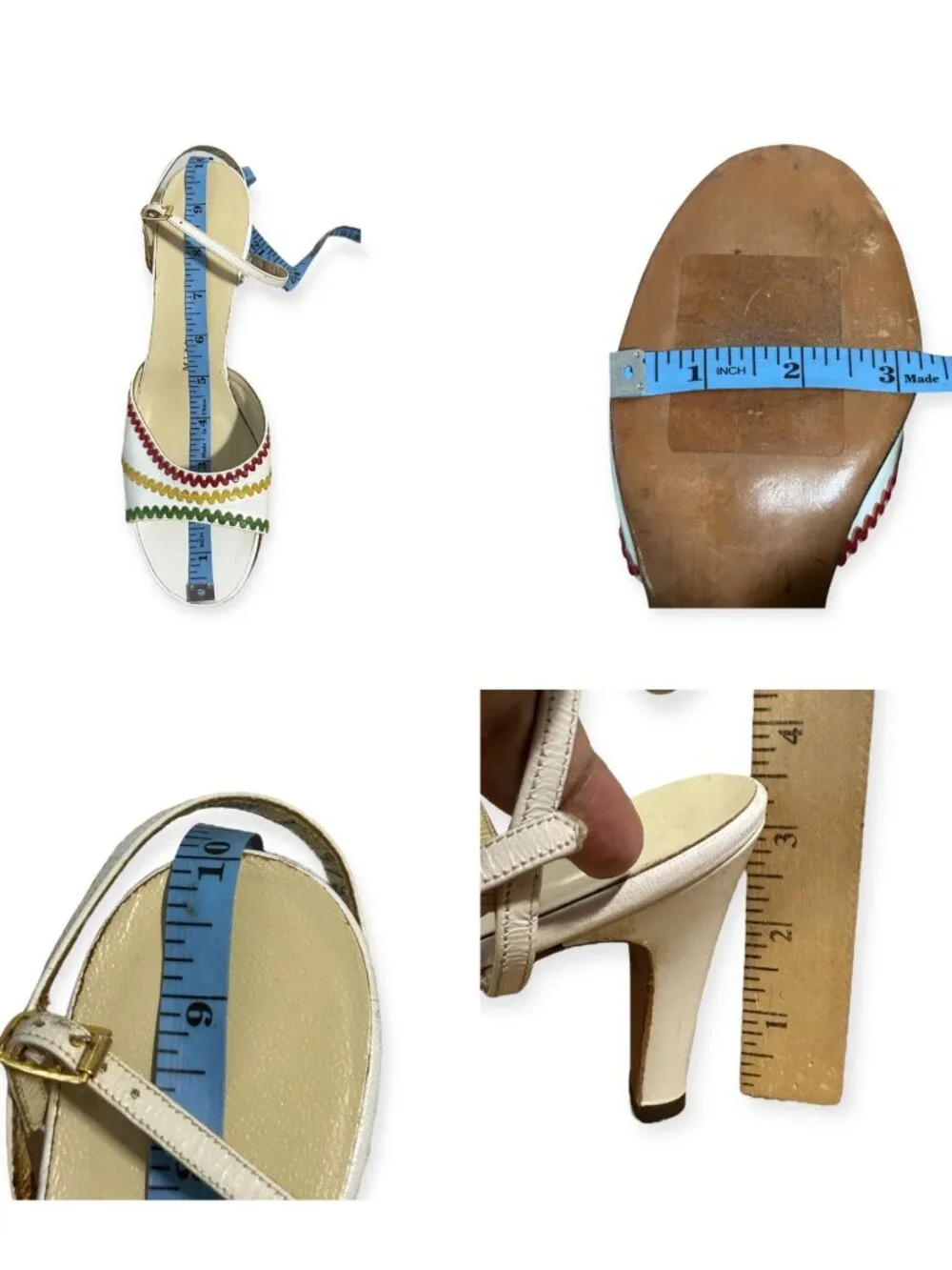 Vintage Joseph Larose High Heel Leather Sandal  with  Ric Rac tape, Size 9